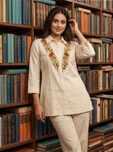 Woman wearing Flower Embroidery work Coord Set | Kunvarani