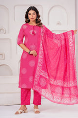 Rani Pink Bandhej Gota Patti Kurta Set