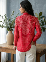 Woman wearing Bandhani Print Shirt | Kunvarani