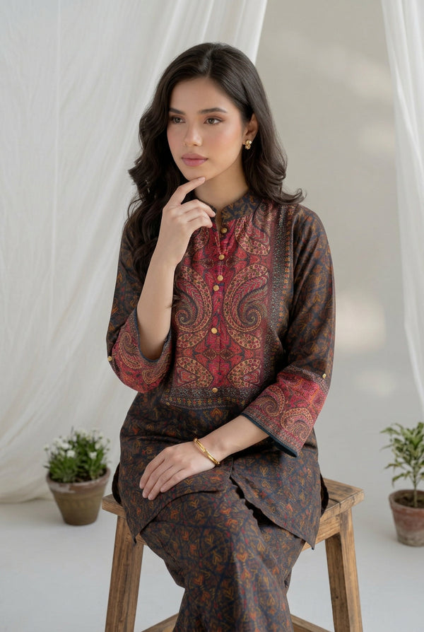 Front view of Multi-Colour Soft Muslin Buta Print IndoWestern Dress from Kunvarani