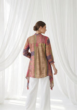 Woman wearing Crepe top with red stone tassle detail | Kunvarani