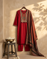 Red Embroidery Kurti Set with Dupatta