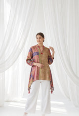 Woman wearing Crepe top with red stone tassle detail | Kunvarani