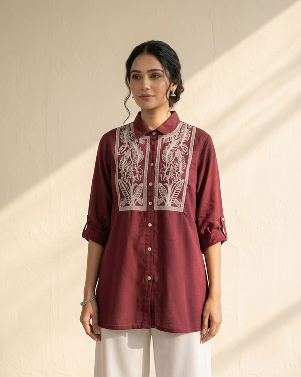 Embroidered Cotton Shirt with 3/4th Length Sleeves