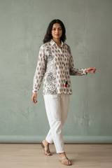 Back view of Off-White Mull Cotton Ajrakh Print Shirt from Kunvarani