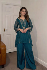 Back view of Navy Blue Soft Tissue Zardosi Work IndoWestern Dress from Kunvarani