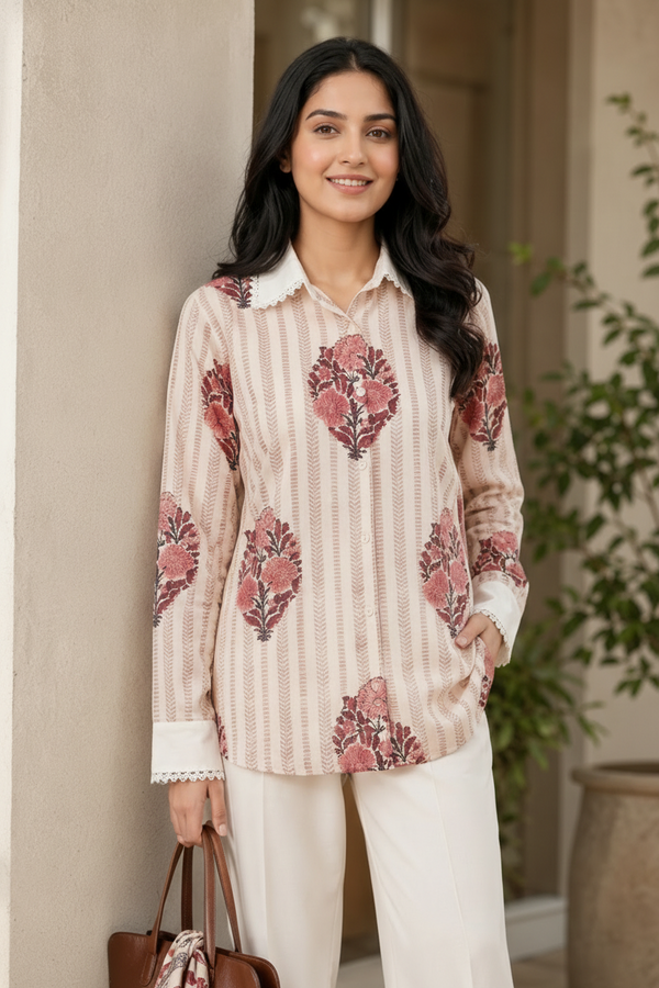 White Floral Print Shirt