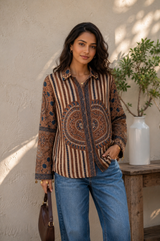 Brown Crepe Ajrakh Print Shirt