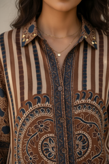 Brown Crepe Ajrakh Print Shirt