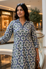 Woman wearing Purple Cotton Collared Co-Ord Set | Kunvarani