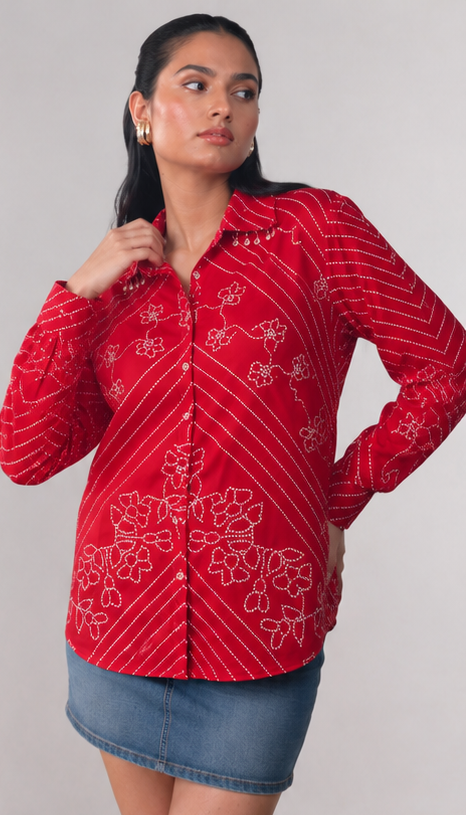 Red Crepe Plus Size Shirt