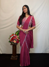 Imperial Purple Draped Saree with Artisanal 3D Katdana Blouse