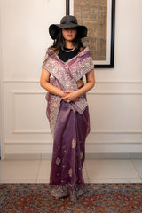 Tissue Saree in Dual Tone Purple - Zardosi Work