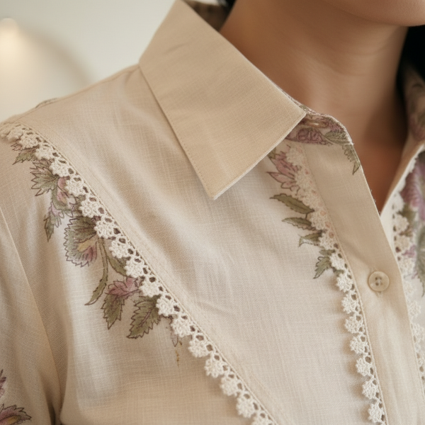 Front view of Purple Pure Cotton Floral Print Shirt from Kunvarani