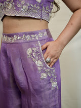 Halter Neck Tissue Palazzo Set in Lavender with Hand Detailing
