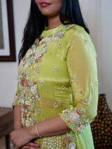 Crepe Citrus Lime drape Skirt with Hand-embellished Top