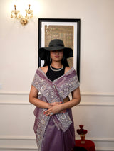 Tissue Saree in Dual Tone Purple - Zardosi Work