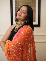 Floral Lehenga layered with with Sunset bandhani Dupatta (unstitched blouse)