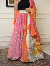 Floral Lehenga layered with with Sunset bandhani Dupatta (unstitched blouse)