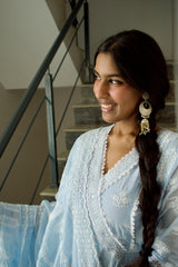 Cotton Lucknowi Lace Anarkali Suit Set with Dupatta