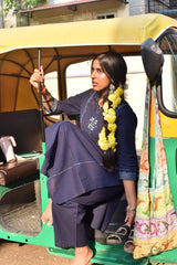 Navy Blue Mirror Work Kurta Set with Dupatta