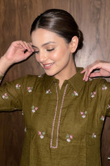 Olive Green Chanderi Sequin Embroidered Coord Set