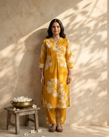Yellow Cotton V-Neck Co-Ord Set