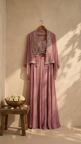 Pink Tissue Embroidery IndoWestern Dress