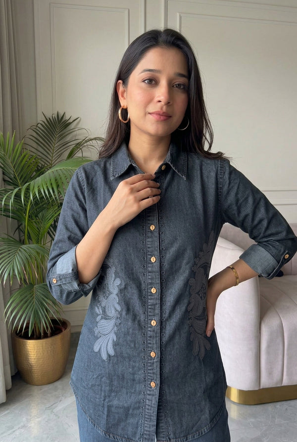 Royal Blue Denim Patch Work Co Ord Set
