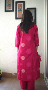 Rani Pink Cotton Kurta Set with Dupatta