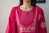 Rani Pink Cotton Kurta Set with Dupatta