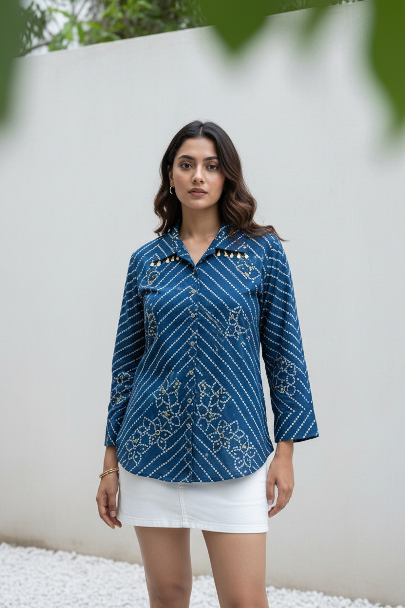 Royal Blue Crepe Plus Size Shirt