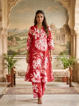 Woman wearing Red Cotton Co-Ord Set | Kunvarani