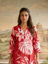 Woman wearing Red Cotton Co-Ord Set | Kunvarani