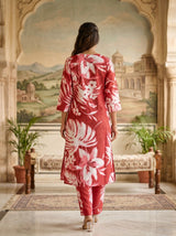 Woman wearing Red Cotton Co-Ord Set | Kunvarani