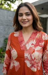 Woman wearing Rust Cotton Co-Ord Set | Kunvarani