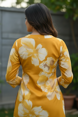 Woman wearing Yellow Cotton V-Neck Co-Ord Set | Kunvarani