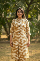 Yellow Rayon Zigzag Print Plus Size Kurti