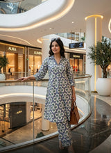 Woman wearing Purple Cotton Collared Co-Ord Set | Kunvarani