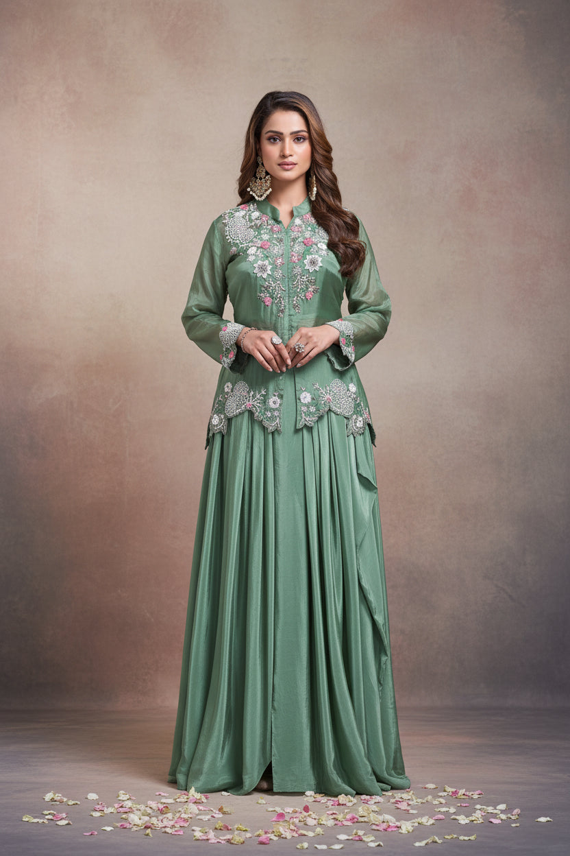Mint Green Sequinned Chinnon Coord Set