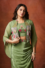 Crepe – Draped Skirt and Shrug Ensemble with Hand Detail