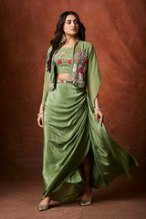 Crepe – Draped Skirt and Shrug Ensemble with Hand Detail