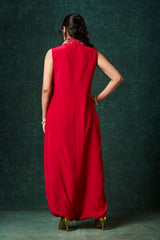 Red Chinnon Kaftan-Style Cinched Gown