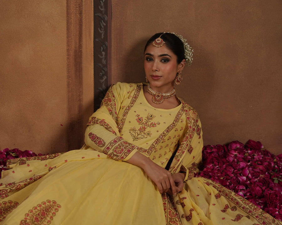 Yellow Sequin Anarkali Kurta Set