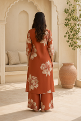 Woman wearing Rust Cotton Co-Ord Set | Kunvarani