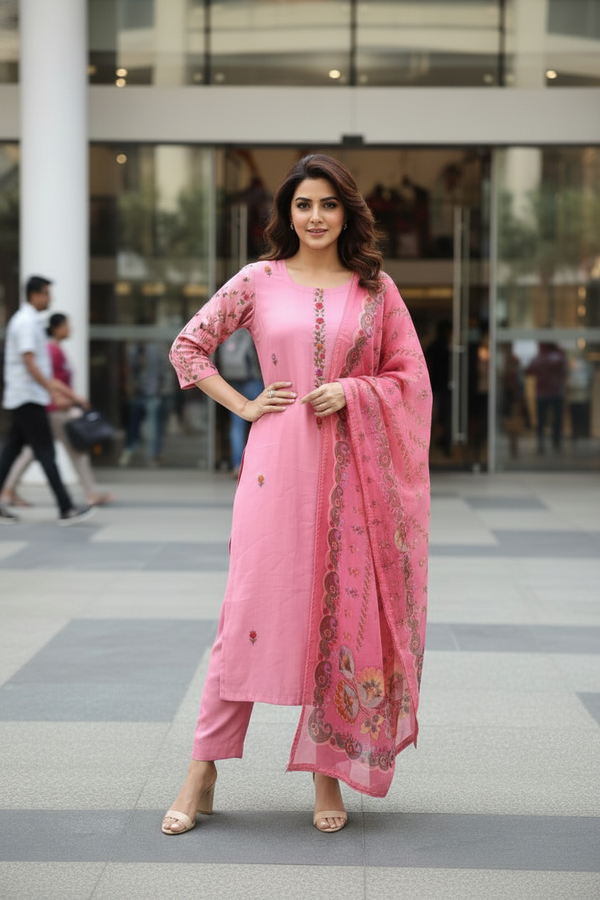 Pink Kurti Set with Dupatta