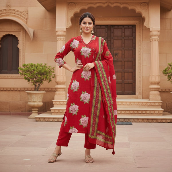 Red Kurta Set with Dupatta