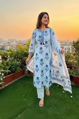 Blue & White Kurti Set