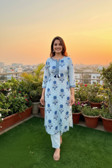 Blue & White Kurti Set