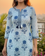 Blue & White Kurti Set